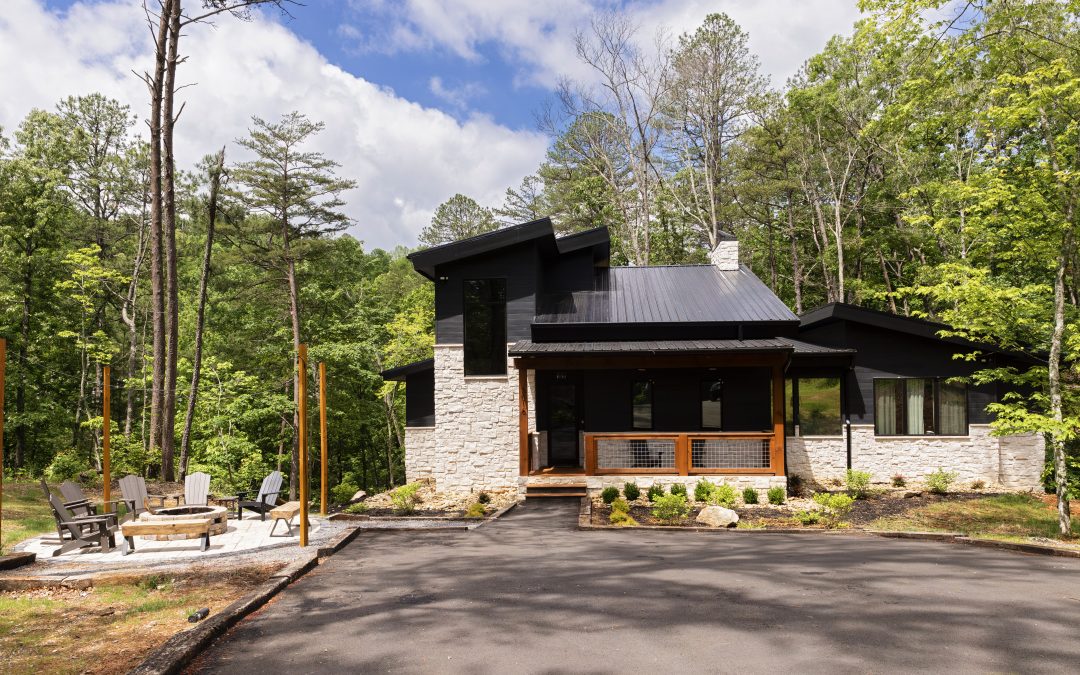 Exterior Home with outdoor fireplace to the left